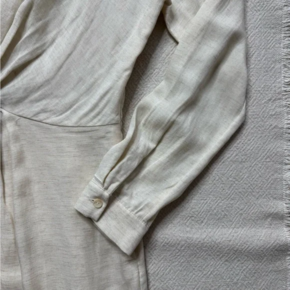 NEW Anthropologie Twist Knot Front Vneck Linen Midi Dress 6 Neutral Minimalist - Picture 5 of 9